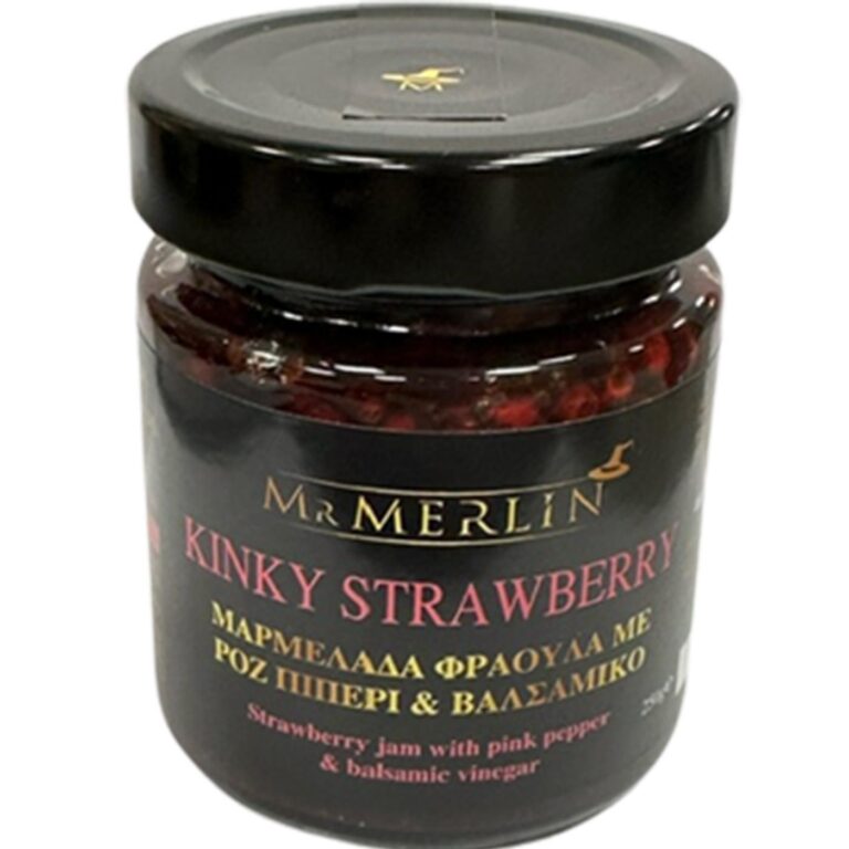 MR MERLIN KINKY STRAWBERRY ΜΑΡΜΕΛΑΔΑ ΦΡΑΟΥΛΑ ΜΕ ΡΟΖ ΠΙΠΕΡΙ & ΒΑΛΣΑΜΙΚΟ 250gr